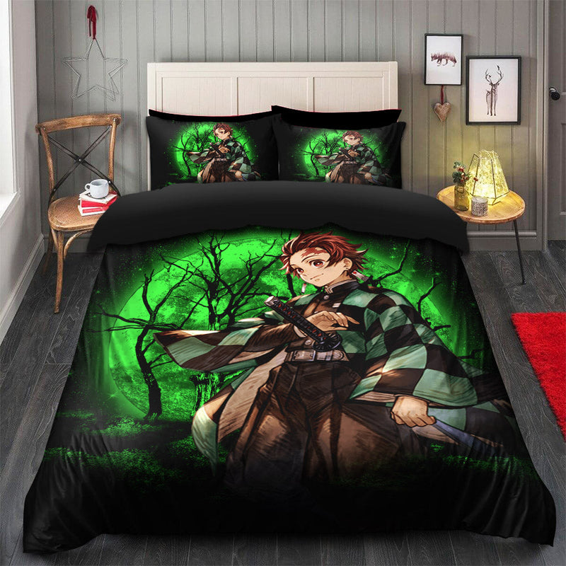 Demon Slayer Tanjiro Moonlight Bedding Set Duvet Cover And 2 Pillowcases Nearkii