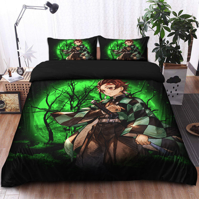 Demon Slayer Tanjiro Moonlight Bedding Set Duvet Cover And 2 Pillowcases Nearkii