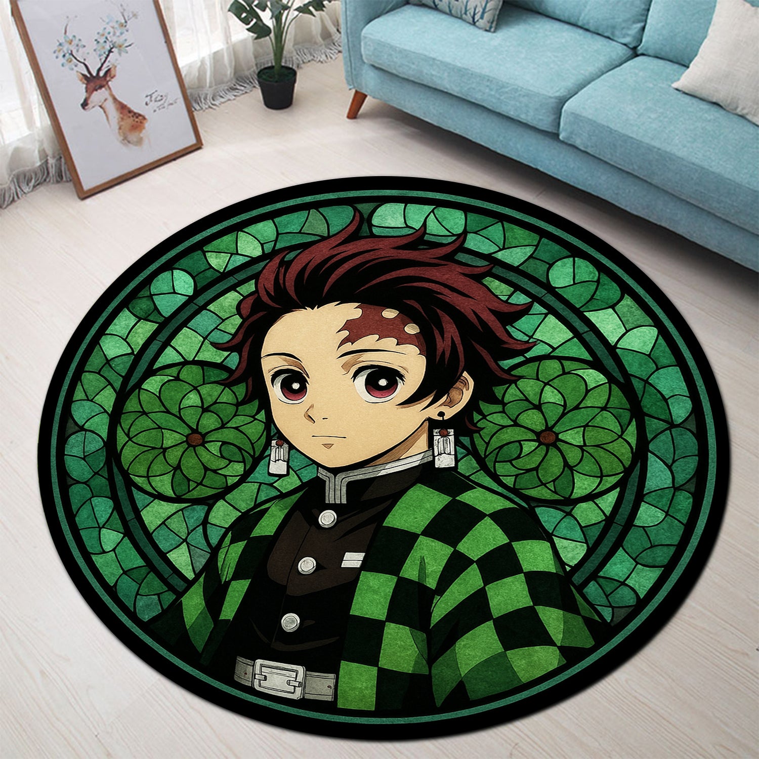 Tanjiro Rug Tanjiro Kamado Demon Slayer Stained Glass Round Rug
