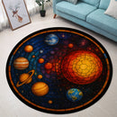 The Galaxy Solar System Stained Glass Round Rug