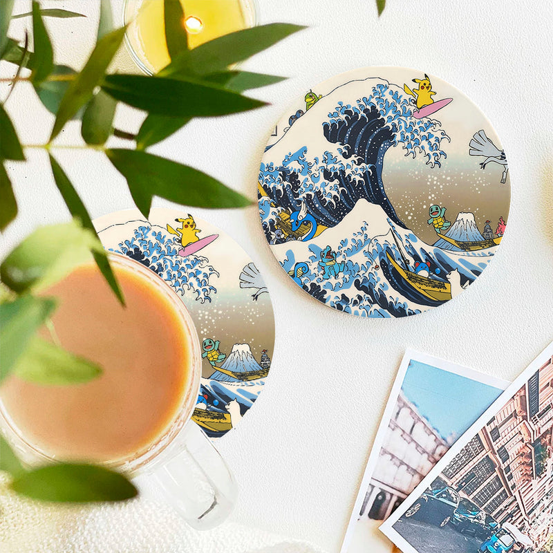 The Great Wave Pokemon Ceramic Decor Coaster - Gift Idea