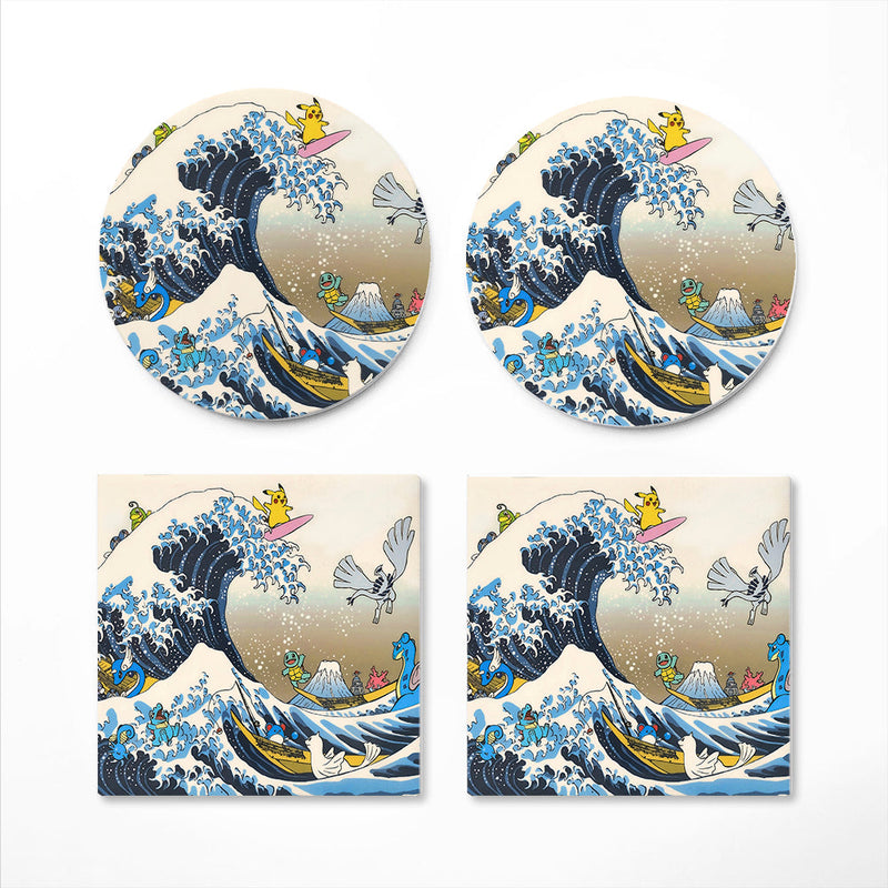 The Great Wave Pokemon Ceramic Decor Coaster - Gift Idea