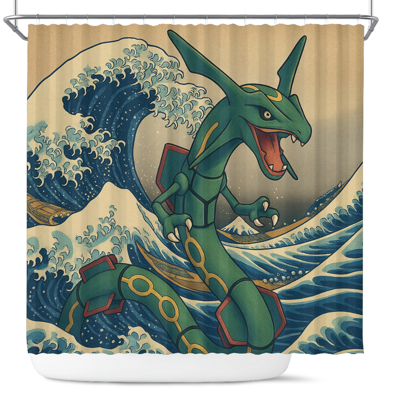 The Great Wave of Rayquaza Pokemon Shower Curtain