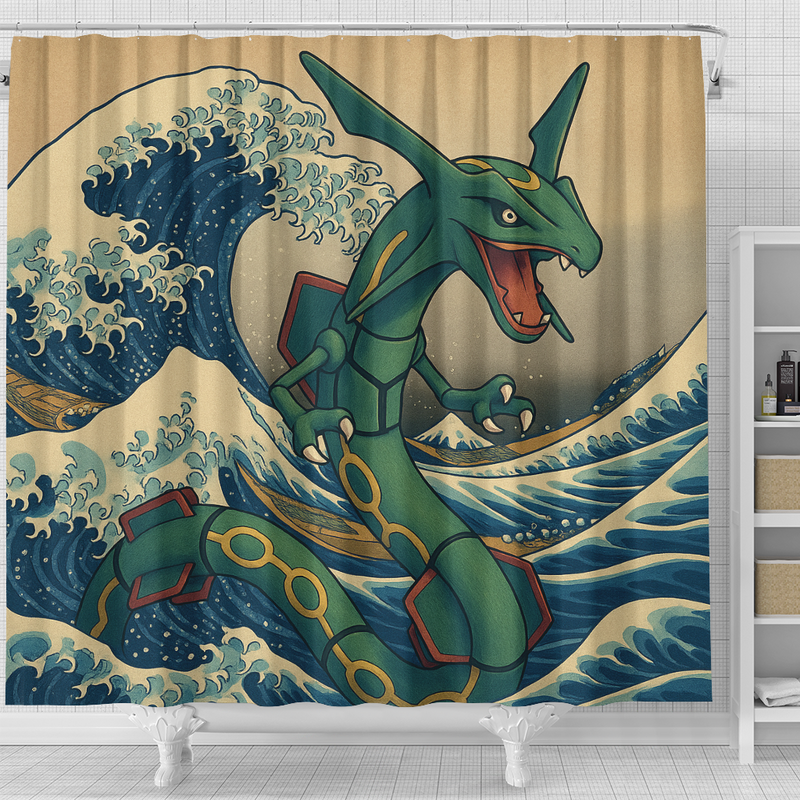 The Great Wave of Rayquaza Pokemon Shower Curtain