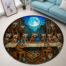 The Last Supper Of Raccoons Stained Glass Round Rug