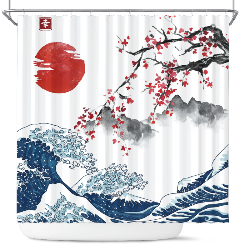 The Great Wave Japan Cherry Blossom Shower Curtain