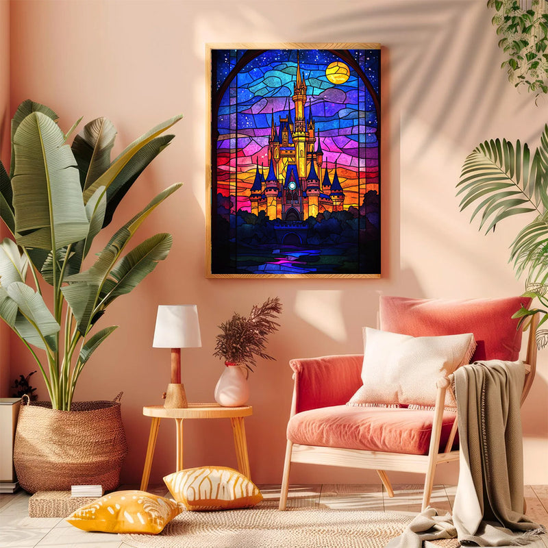 Stained Glass Castle - Living Room - Canvas Wall Art - Print - Wall Decor