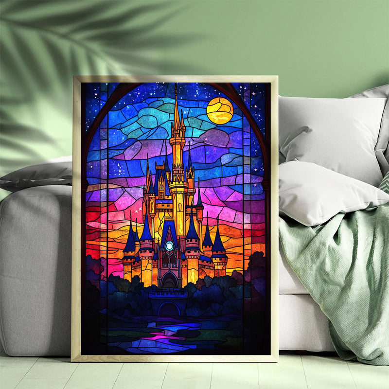 Stained Glass Castle - Living Room - Canvas Wall Art - Print - Wall Decor