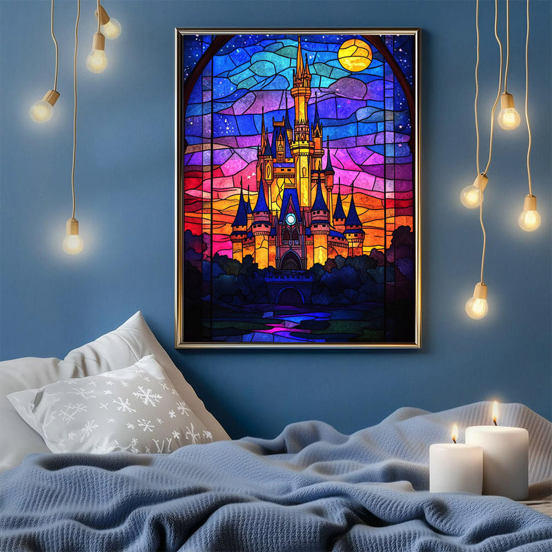 Stained Glass Castle - Living Room - Canvas Wall Art - Print - Wall Decor