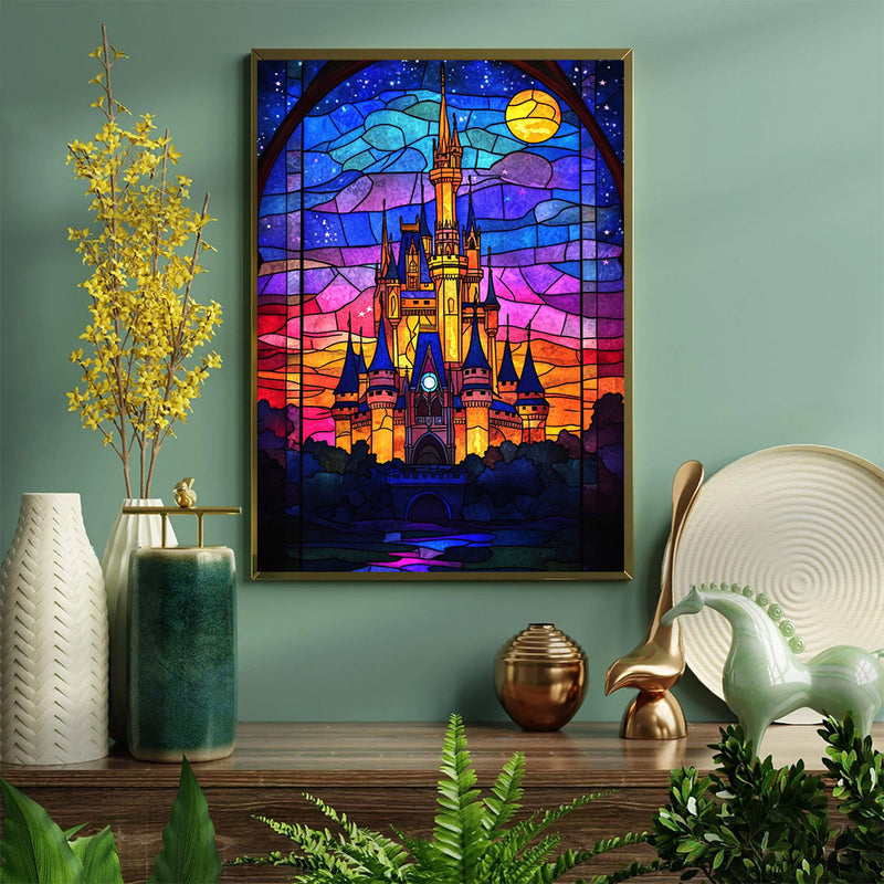 Stained Glass Castle - Living Room - Canvas Wall Art - Print - Wall Decor