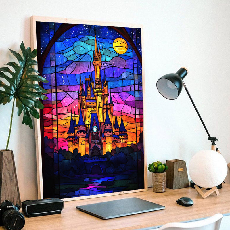 Stained Glass Castle - Living Room - Canvas Wall Art - Print - Wall Decor