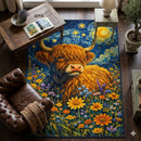 Starry Highland Cow Rectangular Area Rug