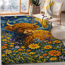 Starry Highland Cow Rectangular Area Rug