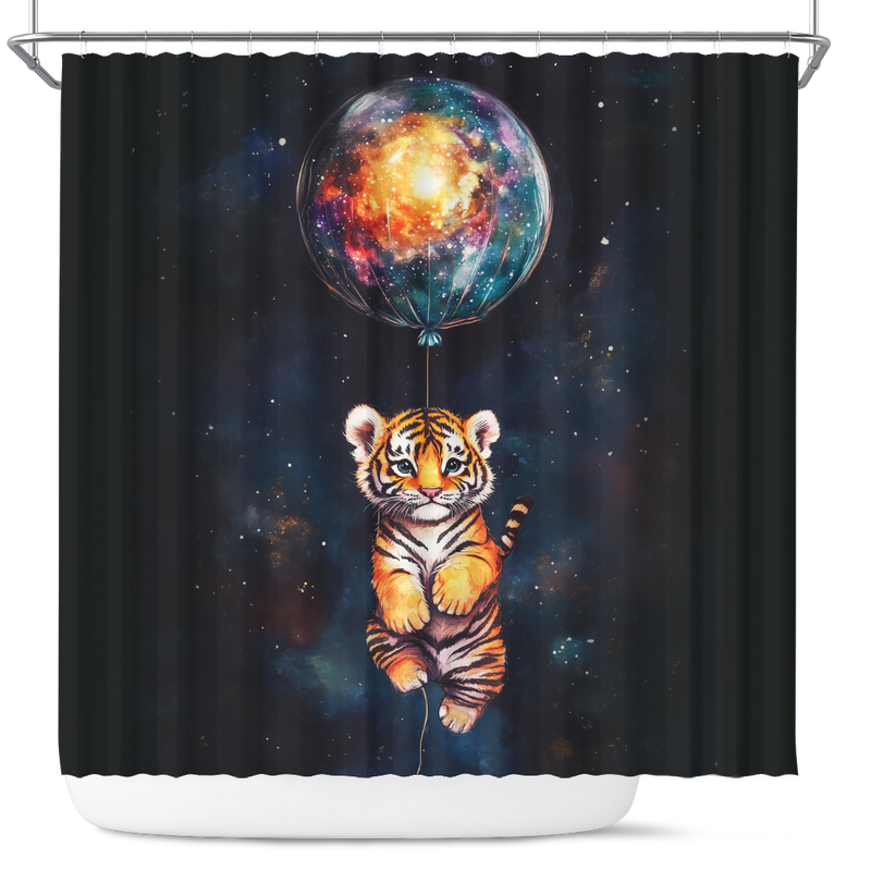 Tiger Cute Watercolor Star Night Shower Curtain