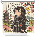 Tokito Muichiro Demon Slayer Anime Japan Ink Style Shower Curtain