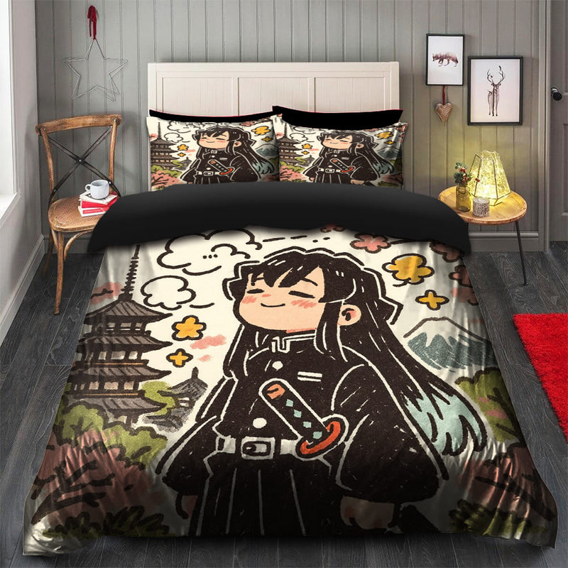Tokito Muichiro Demon Slayer Anime Japan Ink Style  Bedding Set