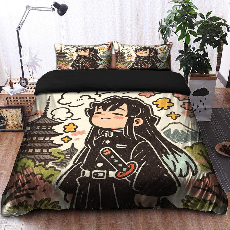 Tokito Muichiro Demon Slayer Anime Japan Ink Style  Bedding Set