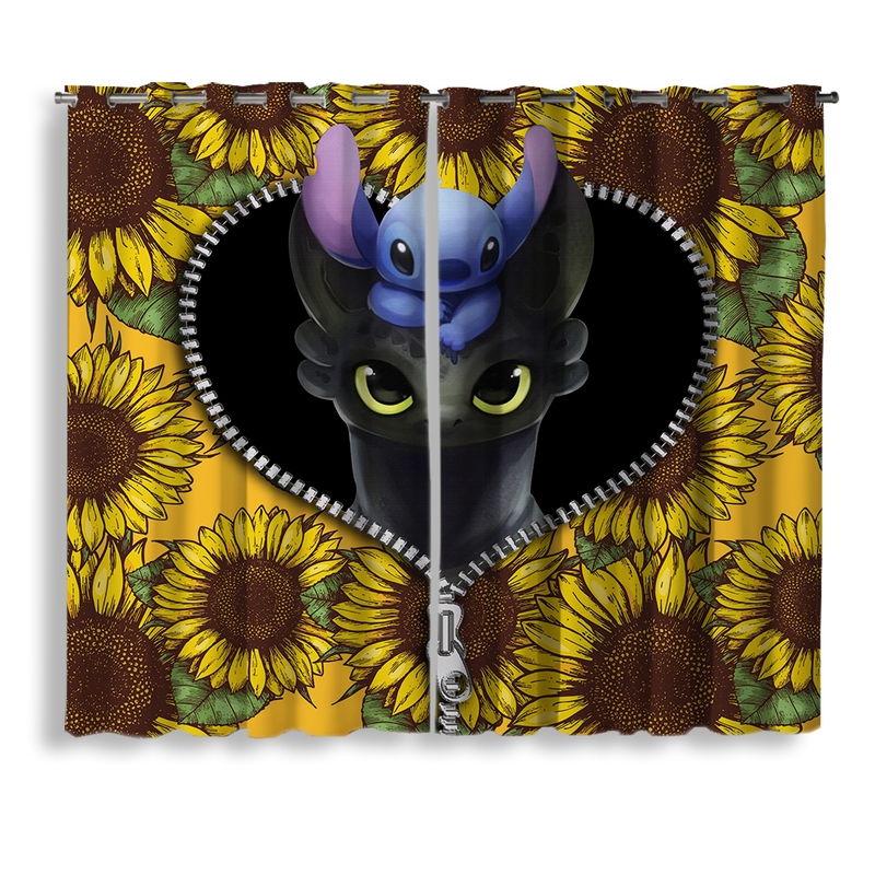 Toothless And Stitch Sunflower Zipper Window Curtain