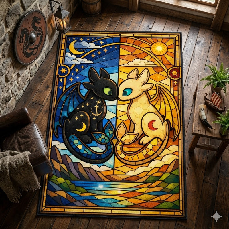 Toothless And Light Fury Stained Glass Rectangular Area Rug