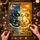 Toothless And Light Fury Stained Glass Jigsaw Puzzle