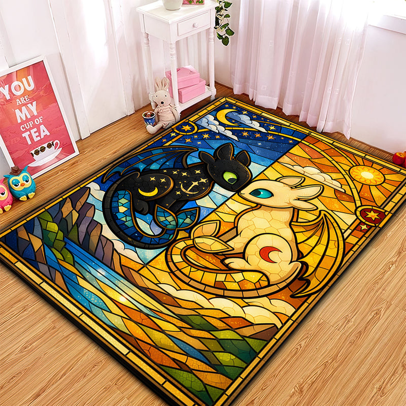 Toothless And Light Fury Stained Glass Rectangular Area Rug