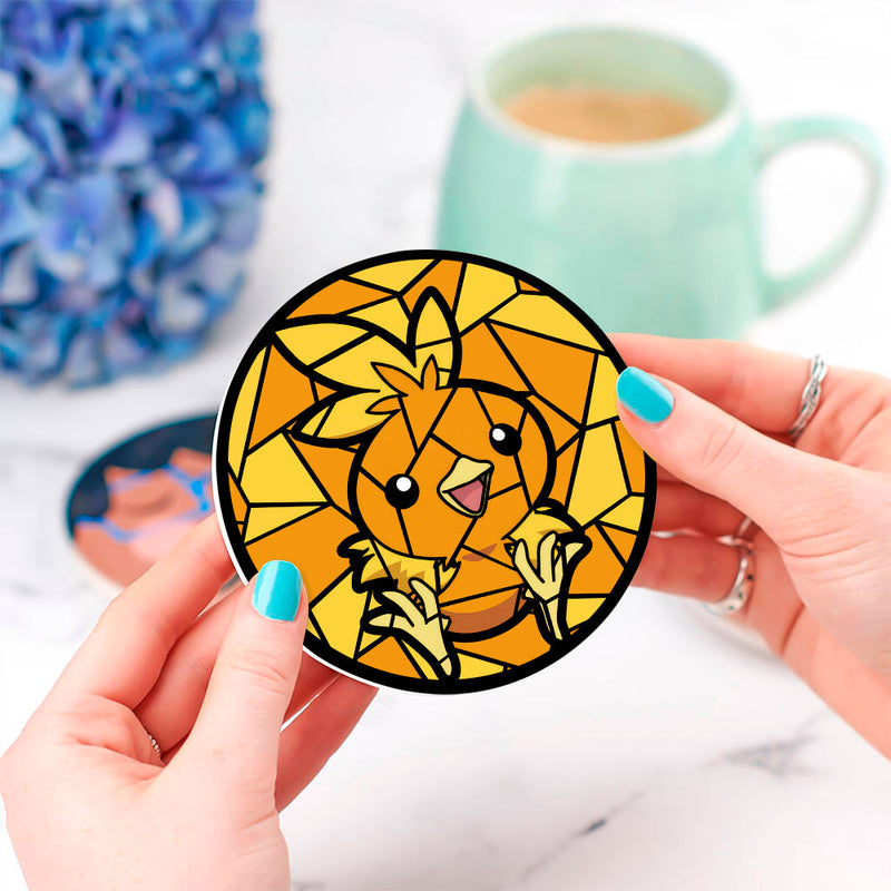 Torchic Pokemon Stained Glass Decor Coaster - Gift Idea