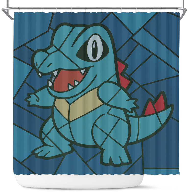 Totodile Stained Glass Pokemon Shower Curtain