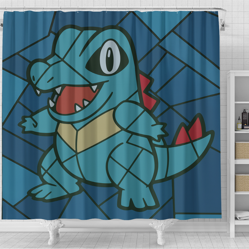 Totodile Stained Glass Pokemon Shower Curtain