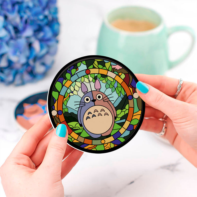 Totoro Ghibli Cute Stained Glass Decor Coaster - Gift Idea