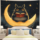 Totoro Reading On A Crescent Moon 1 Tapestry