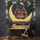 Totoro Reading On A Crescent Moon 1 Tapestry
