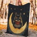Totoro Pokemon Reading On A Crescent Moon Premium Blanket