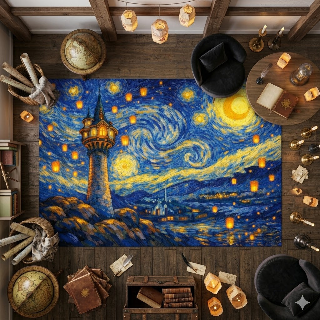 Tower Starry Night Rectangular Area Rug