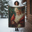 Traditional Santa Claus with Cardinal Christmas Woven Throw Blanket