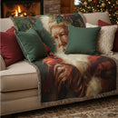 Traditional Santa Claus with Cardinal Christmas Woven Throw Blanket