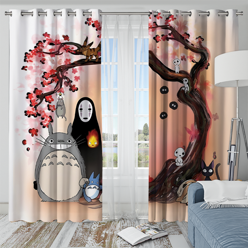 Trendy Anime Totoro Ghibli Japanese Sakura Window Curtain