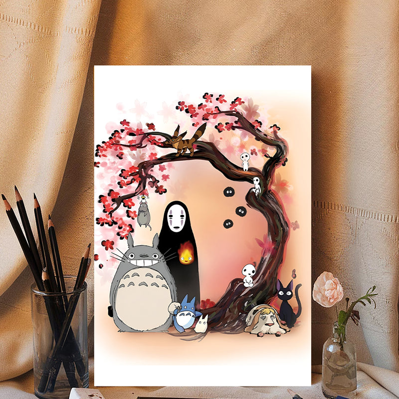 Totoro Ghibli Anime Cherry Blossom Japan - Living Room - Canvas Wall Art - Print - Wall Decor