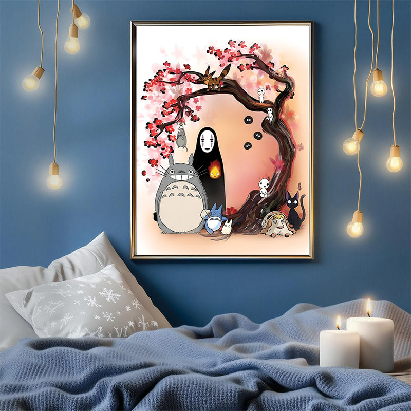 Totoro Ghibli Anime Cherry Blossom Japan - Living Room - Canvas Wall Art - Print - Wall Decor