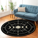 Triple Moon And Sun Mandala Carpet Round Rug