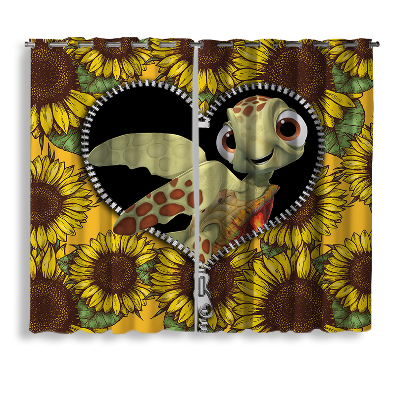 Turtle Sunflower Zipper Window Curtain