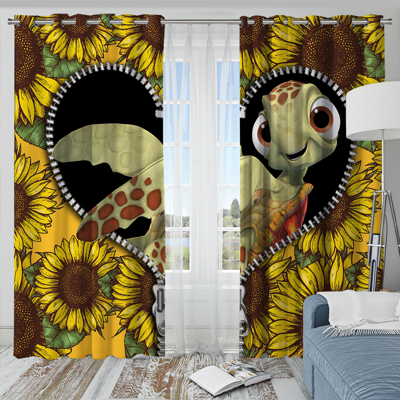 Turtle Sunflower Zipper Window Curtain