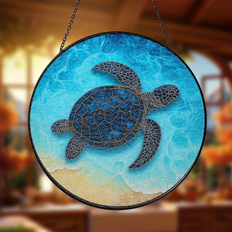 Summer Sea Turtles Stained Glass Suncatcher