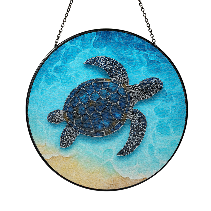 Summer Sea Turtles Stained Glass Suncatcher