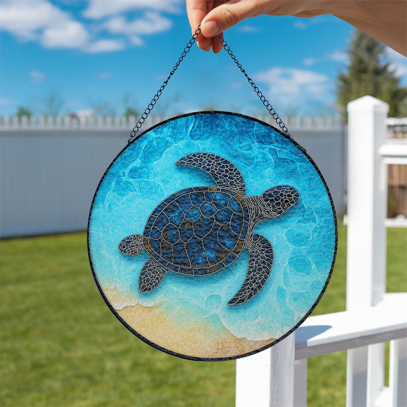 Summer Sea Turtles Stained Glass Suncatcher
