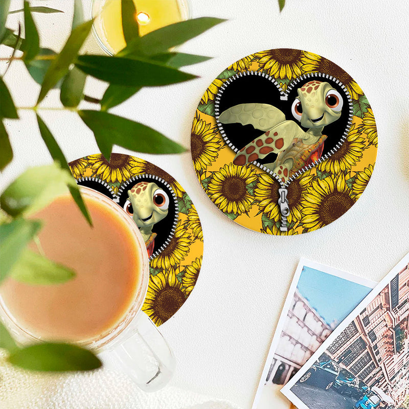 Turtle Sunflower Zipper Ceramic Decor Coaster - Gift Idea