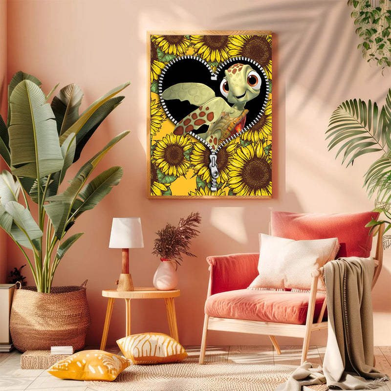 Turtle Sunflower - Living Room - Canvas Wall Art - Print - Wall Decor