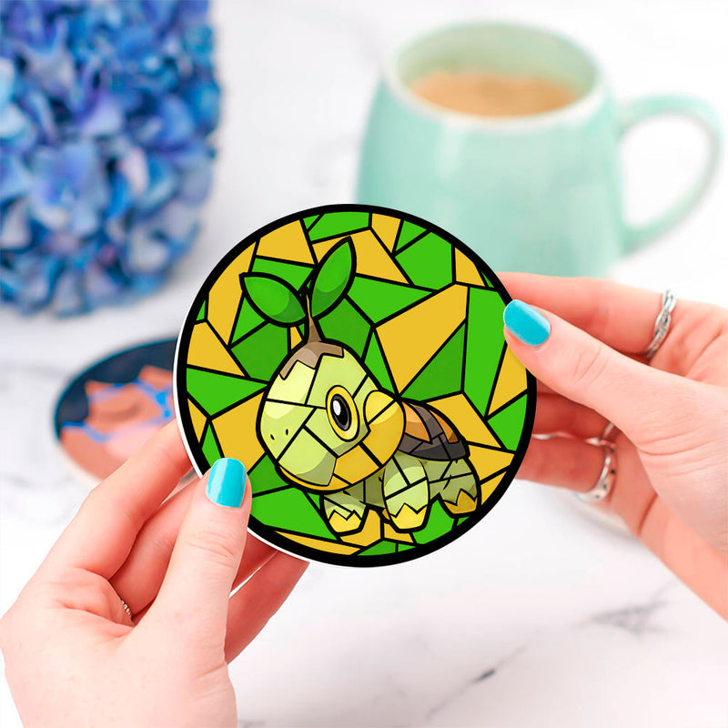 Turtwig Pokemon Stained Glass Decor Coaster - Gift Idea