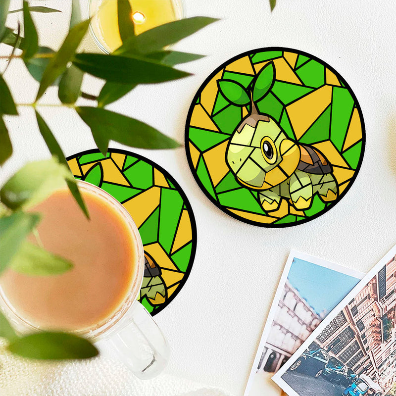 Turtwig Pokemon Stained Glass Decor Coaster - Gift Idea