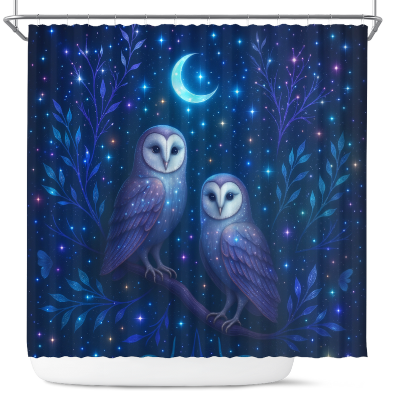 Twin Moon Owls Celestial Shower Curtain