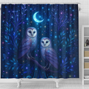 Twin Moon Owls Celestial Shower Curtain